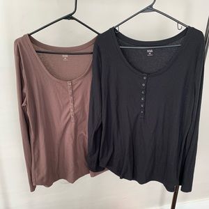 2 for $10 A.N.A Long Sleeve Ribbed Henley Plus Size Tops
